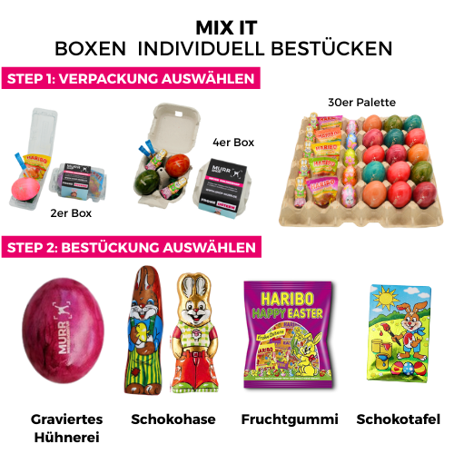 Auswahl an Osterverpackungen und Füllungen