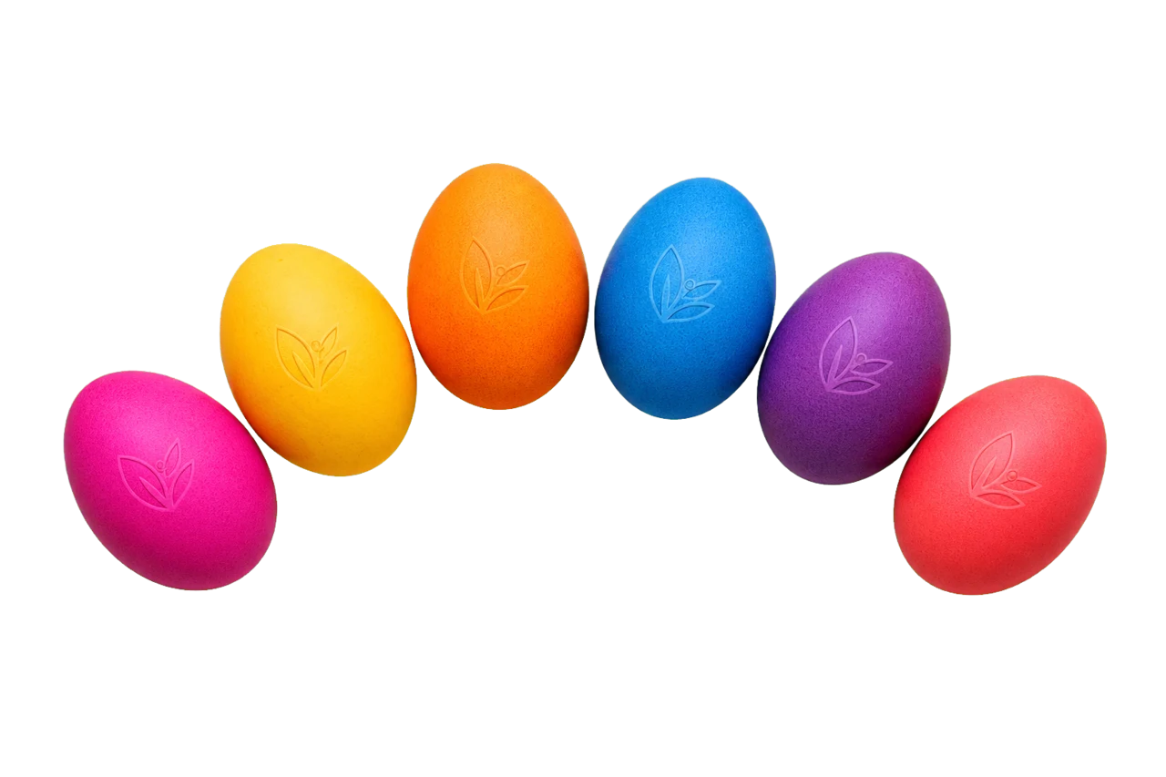 Sechs verschiedenfarbige gravierte Logo-Ostereier