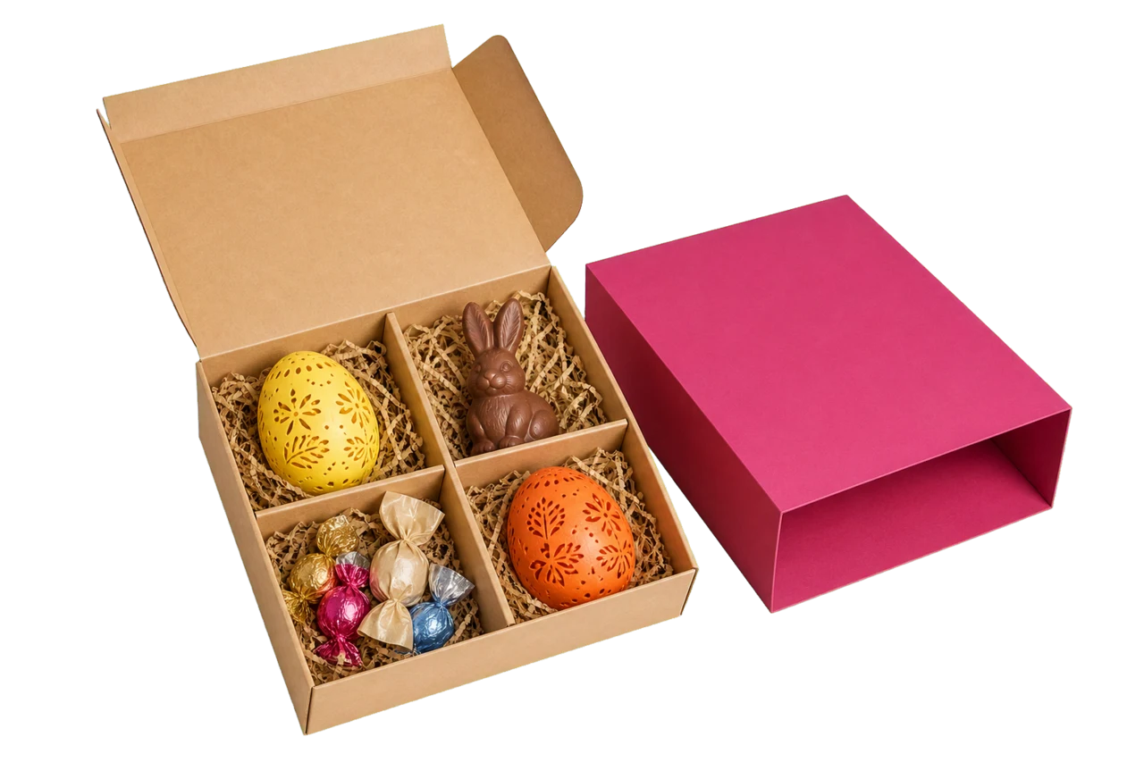 Individuell bestückte Vierer-Osterbox mit Banderole