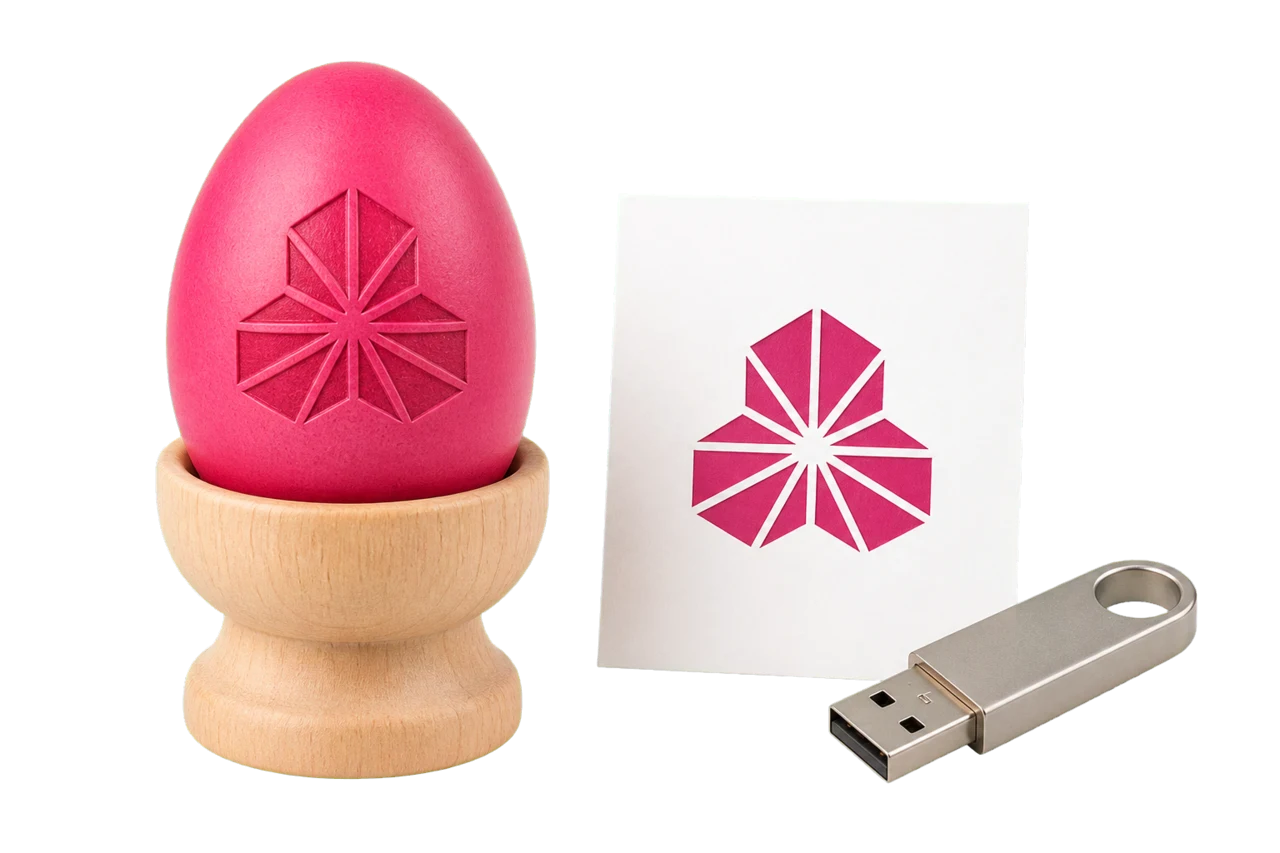 Logo-Datei und passend graviertes magentafarbenes Osterei